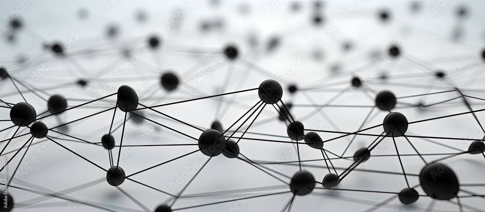 Poster black and white abstract design with triangular elements and connecting lines on a backdrop with cop