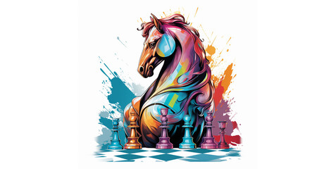 a colorful horse on a chess board