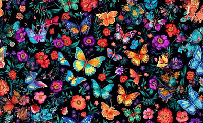 seamless watercolor seamless pattern with butterflies and flowers