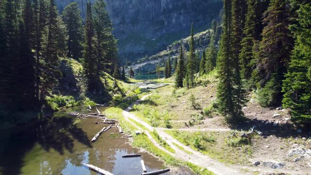 Beautiful Summer Aerial Views at Bloomington Lake Idaho. Desolate High Mountain Lake. 