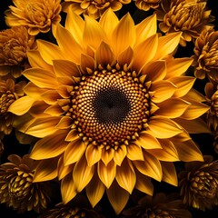 beautiful sunflower closeup on a black background, yellow flowers