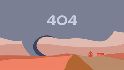 404 error page not found banner, landscape with tornado, For website. Web Template