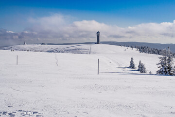 skiing in the mountains