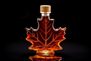 Bottle of maple syrup shaped like a maple leaf