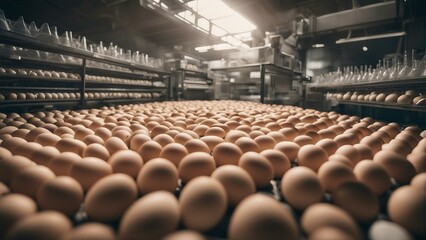 inside view of egg production factory  - obrazy, fototapety, plakaty