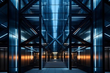 3D rendering of a futuristic corridor in a futuristic building. 3D illustration