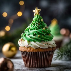 Christmas cupcake with christmas decoration