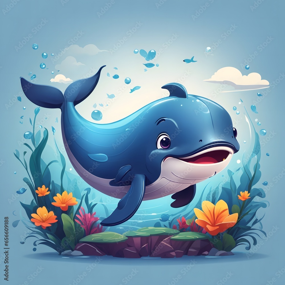 Poster blue whale illustration ai generative