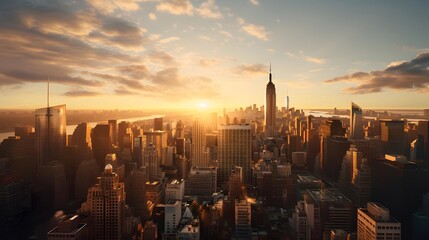 Panoramic view of New York City Manhattan at sunset, USA