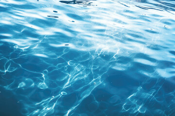 Macro view, refreshing blue water in the pool. Travel, serenity and relaxation background
