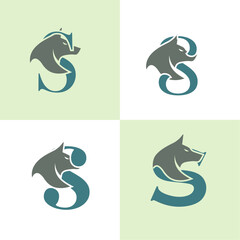 Initials Logo Design Alphabet Letter S I Wolf Logo Design Concept - obrazy, fototapety, plakaty