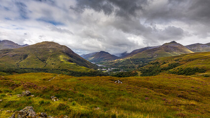 Fototapeta premium Landscape view of the mountains near Glencoe, Scottish highlands, Scotland, United Kingdom