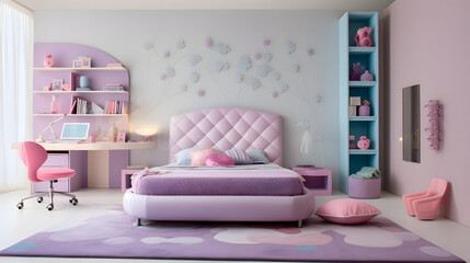 modern bedroom with purple sofa