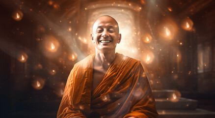 tibetan monk doing meditation in temple - obrazy, fototapety, plakaty