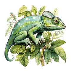 Obraz premium Watercolor of various types of chameleon in various colors.
