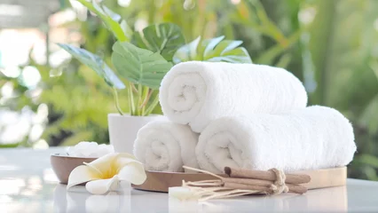 Papier Peint photo Lavable Spa Spa accessories,Beautiful composition of spa , spa relax concept, herbs for massage, beautiful sap set on wood table,For marketing products