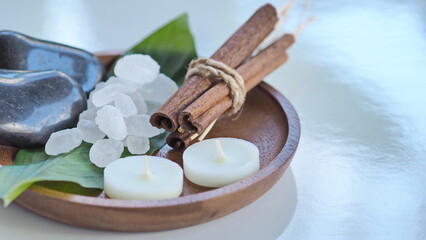 Spa accessories,Beautiful composition of spa , spa relax concept, herbs for massage, beautiful sap set on wood table,For marketing products