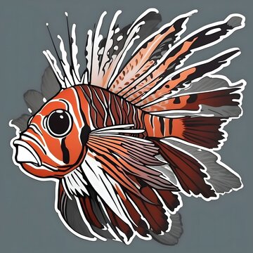orange lionfish cartoon on gray background clip art preview
