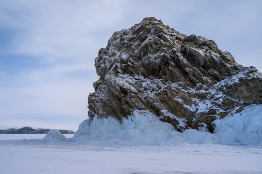 Baikal Islands. Ice hummock on the ice of lake Baikal