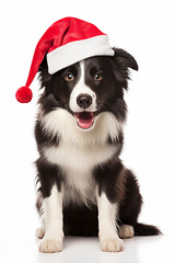 A border collie in a Santa Hat for Christmas