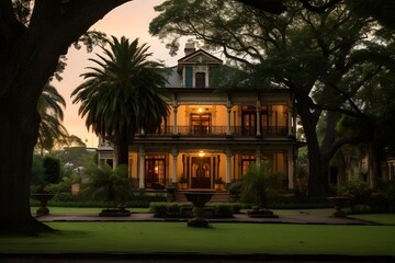 Fototapeta na wymiar 3D rendering of a classic colonial style house in the tropics