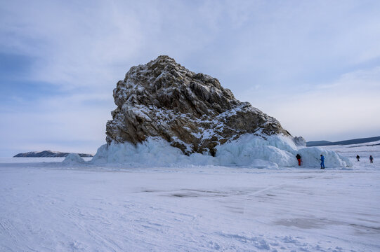 Baikal Islands. Ice hummock on the ice of lake Baikal