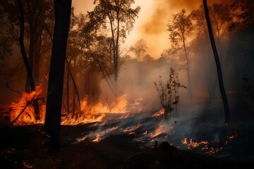 Forest Fire Due to Heatwave from Global Warming, Generative AI