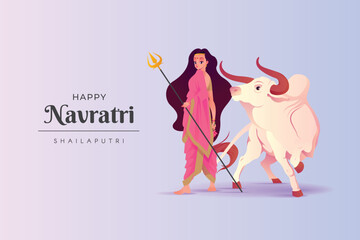 Navratri Concept Illustration, Goddess Shailaputri, Happy Navratri