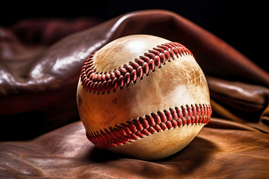Photo of a baseball in a catcher's mitt on a table