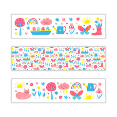 Horizontal banners with spring icons.