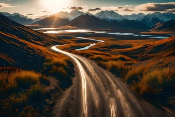 Foto op Canvas View of road, sunrise in the mountains © FatimaKhan