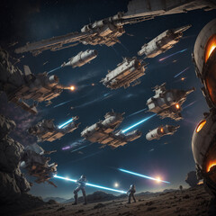 Obraz premium future, science fiction, space war, space fleet, sf style, generative, artificial intelligence, generative ai