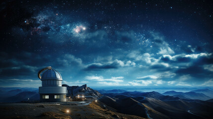 Astronomical Observatory in the starry night.  - obrazy, fototapety, plakaty