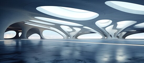 Abstract futuristic architecture with concrete floor in a with copyspace for text