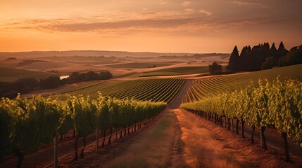 panoramic view of vineyard at sunset in Tuscany, Italy - Powered by Adobe