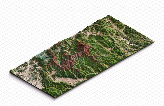 3d model map of Chiri-san, mountain Jiri in South Korea. Jirisan is a mountain located in the southern region of South Korea. Isometric map virtual terrain 3d for infographic. Geography and topography