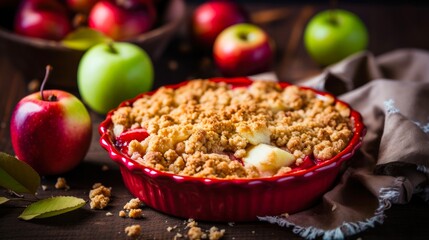 Autumn Apple Crumble with Fresh Apples on Blackberry Cobbler. Baked to Perfection for Breakfast or Dessert