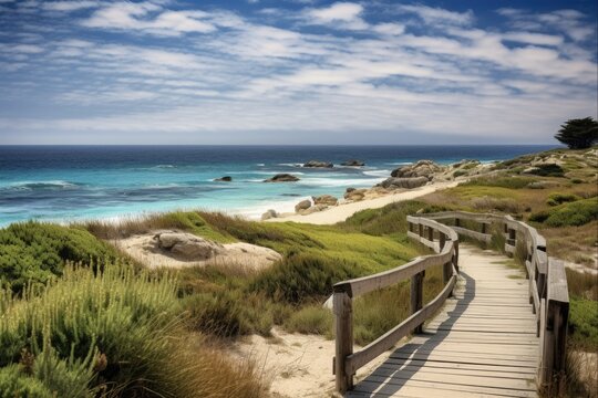 Asilomar Beach Boardwalk. Stunning Landscape of the Pacific Grove's Coastline - Sea, Sand, and Sky Meet at Asilomar Dunes