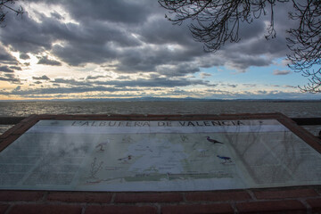 Dramatic view of the Albufera Lake in a cloudy, stormy day in El Palmar, Valencia, Spain