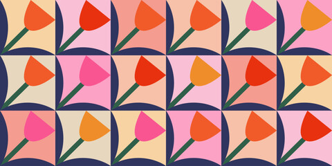 Geometric minimalistic mosaic seamless pattern. Abstract flower vector for web banner, business presentation, branding, card, invitation, poster, cover, textile print.