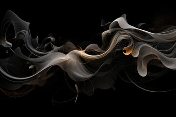 Orange and white color smoke waves isolated on a black background - obrazy, fototapety, plakaty