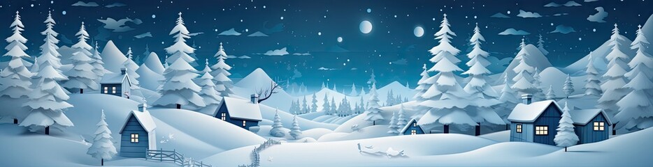 an image of paper cutout christmas backdrop with snow and sleighs Generative AI