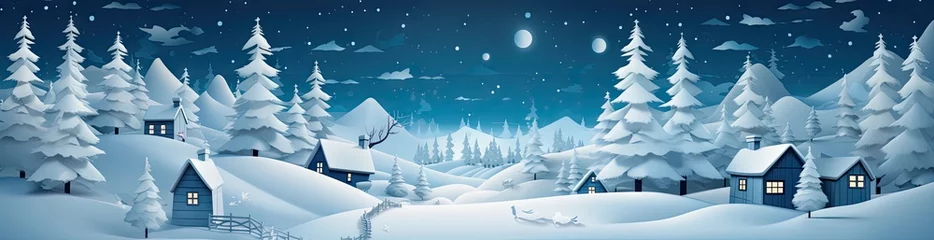 Poster an image of paper cutout christmas backdrop with snow and sleighs Generative AI © sean