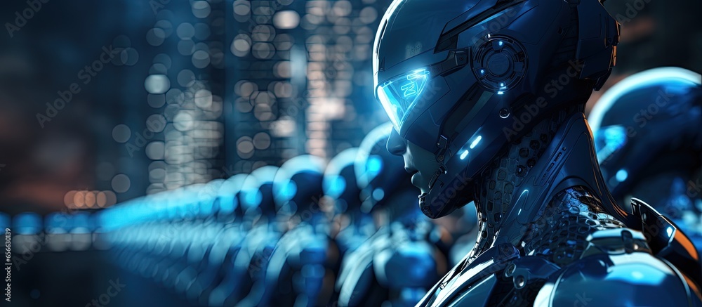 Poster ai robotic operation data automation service technology concept illustrated by a cyborg machines on 