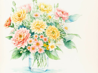 Flowers digital illustration, spring design, watercolor hand painting. Perfectly for printing, sublimation