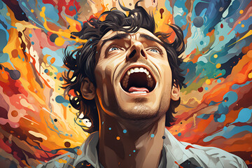 The art concept for anxiety disease states, portraying a distorted world, unsettling colors, a tense facial expression, and surreal - Generative AI