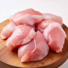 Boneless chicken thigh pieces meat, isolated on white.