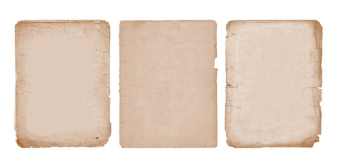 Vintage old paper sheets with ripped edges. Antique paper set, isolated on transparent background