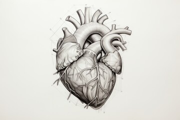 Pencil sketch for human heart in 2 point perspective