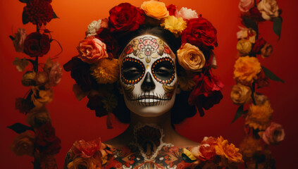 Woman with skull make up. Halloween concept image